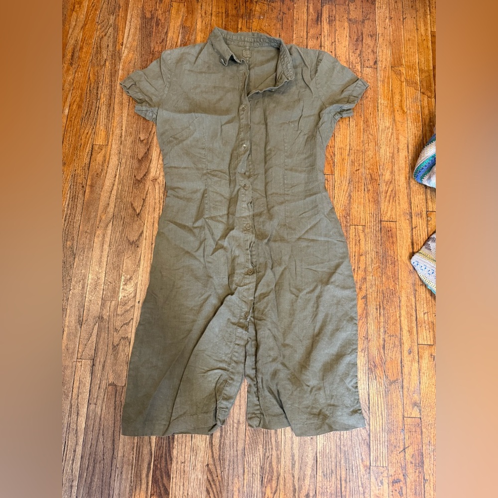 Olive Green Short-Sleeve Button-Front Women’s Dress